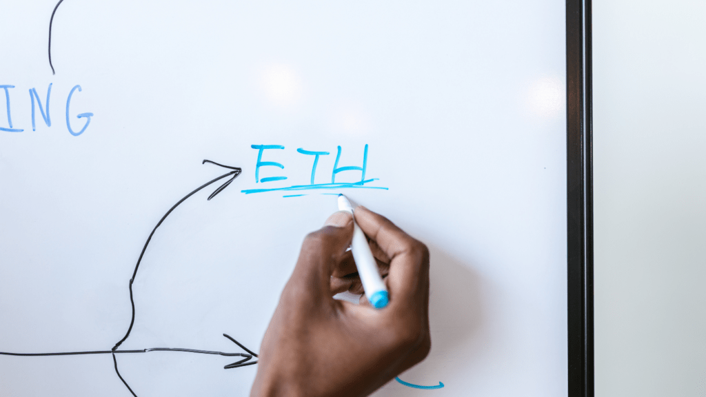 a person writing on a white board